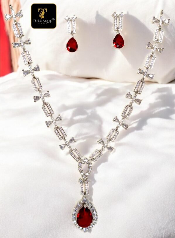Tulua Jewels Ruby Red Necklace & Earrings Set with Cubic Zirconia Accents - Image 5