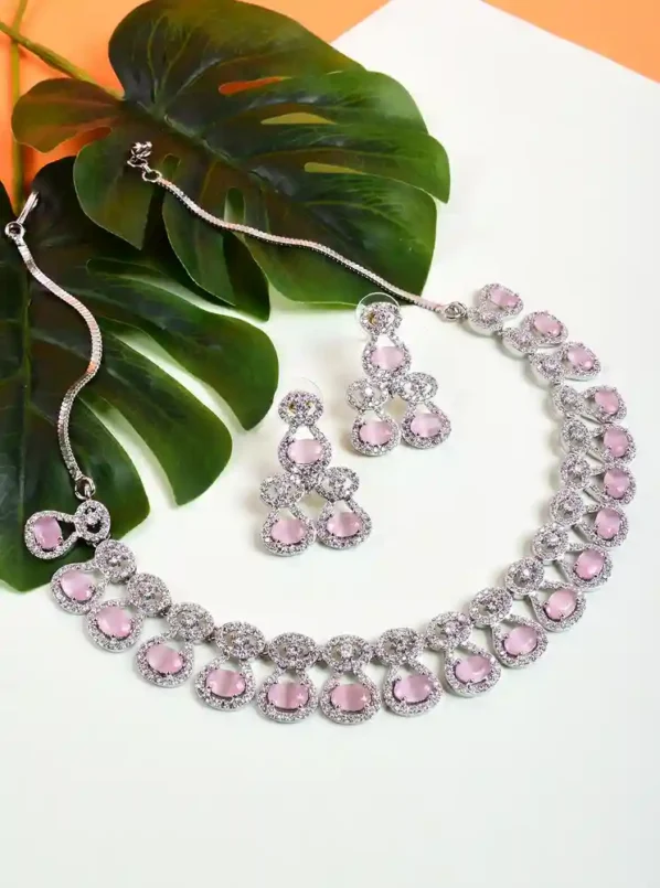 Elegant Rose Quartz and Zirconia Jewelry Set - Image 4