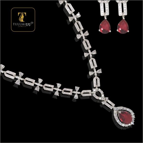 Tulua Jewels Ruby Red Necklace & Earrings Set with Cubic Zirconia Accents - Image 4