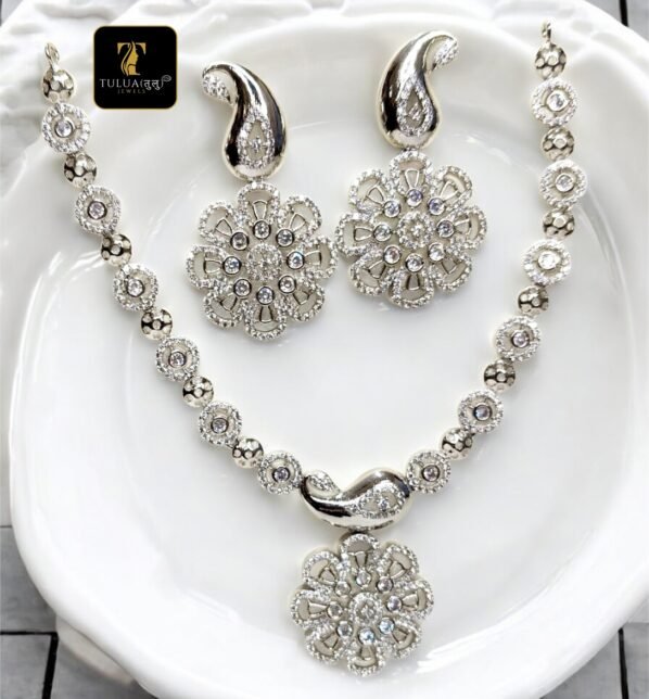 Elegant Floral White Necklace Set Diamond-Inspired Jewelry Set | Tulua Jewels - Image 3