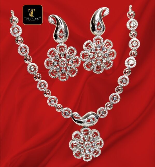 Elegant Floral White Necklace Set Diamond-Inspired Jewelry Set | Tulua Jewels - Image 2