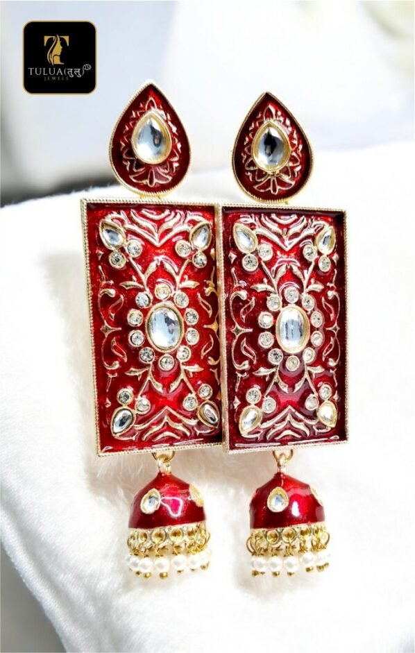 Red and Green Kundan Enamel Jhumka