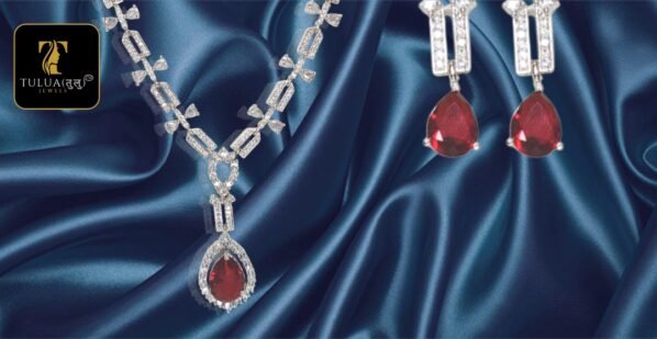 Tulua Jewels Ruby Red Necklace & Earrings Set with Cubic Zirconia Accents - Image 3