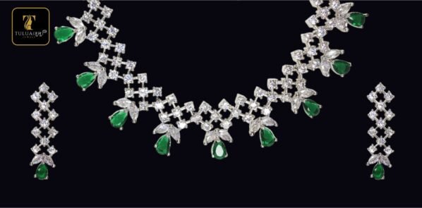 Elegant Emerald and Green Zirconia Necklace Set by Tulwa Jewels - Image 2