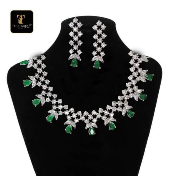 Elegant Emerald and Green Zirconia Necklace Set by Tulwa Jewels - Image 3