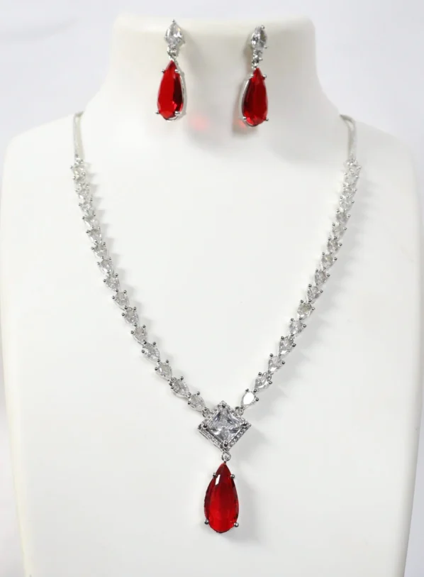 Tulua Jewels Ruby Red Necklace & Earrings Set with Cubic Zirconia Accents