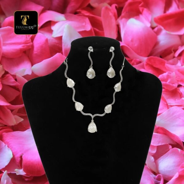 Elegant Teardrop White Crystal Necklace and Earring Set | Tulua Jewels - Image 2