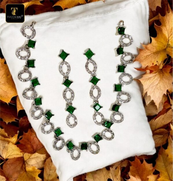 Elegant Green Stone Necklace and Earrings Set | Tulua Jewels - Image 2