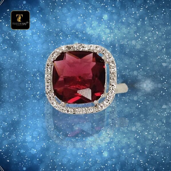 Emerald-Cut Green Gemstone Ring with Diamond Halo in Sterling Silver(Adjustable) - Image 2