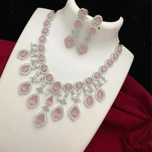 Elegant Rose Quartz and Zirconia Jewelry Set - Image 6