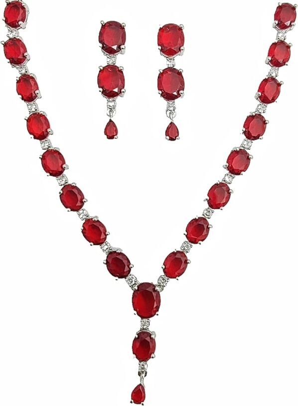 Elegant Ruby Red Teardrop Necklace and Earring Set by Tulua Jewels - Image 2