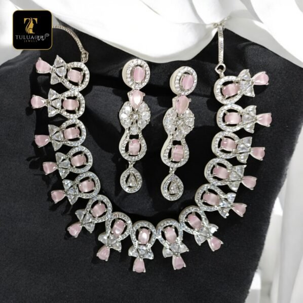 Elegant Rose Quartz and Zirconia Jewelry Set - Image 3