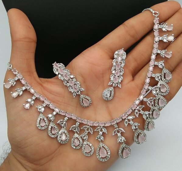 Elegant Rose Quartz and Zirconia Jewelry Set - Image 5