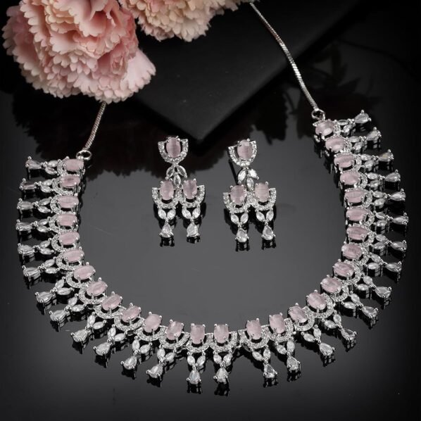 Elegant Rose Quartz and Zirconia Jewelry Set