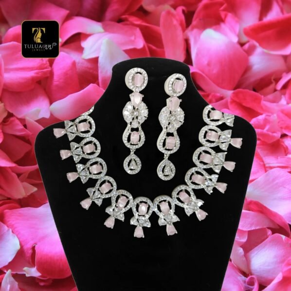 Elegant Rose Quartz and Zirconia Jewelry Set - Image 2