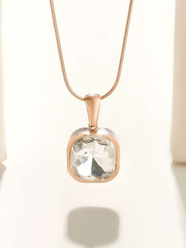 Elegant Gold-Plated Necklace with Square-Cut Crystal Pendant