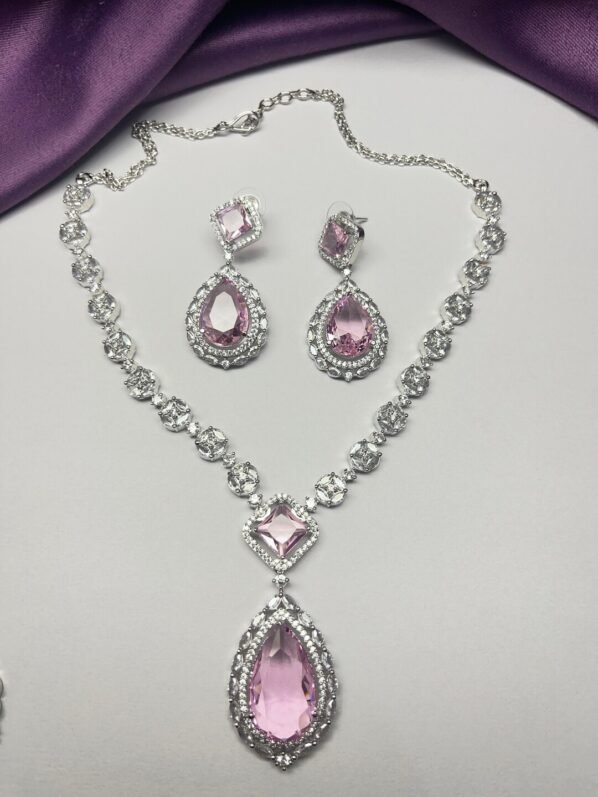 Elegant Pink Stone Necklace and Earring Set by Tuluaa Jewels - Image 2